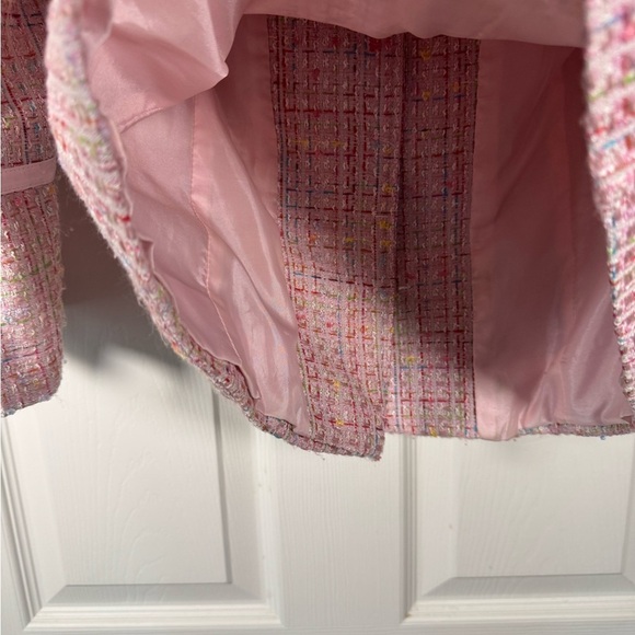Spanner Pink Rainbow Tweed Blazer Jacket Short Length Bows Womens Size 8 - Picture 10 of 11